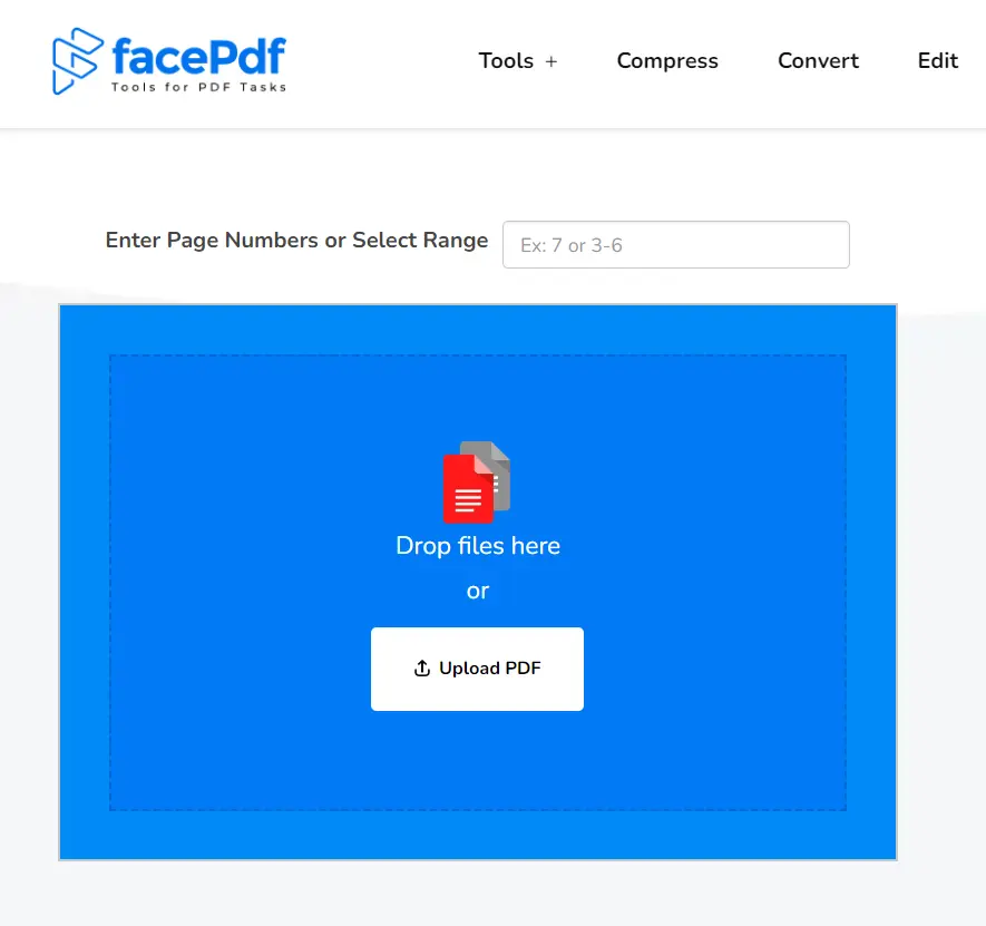 Screenshot of the Delete Pages from PDF tool of FacePDF