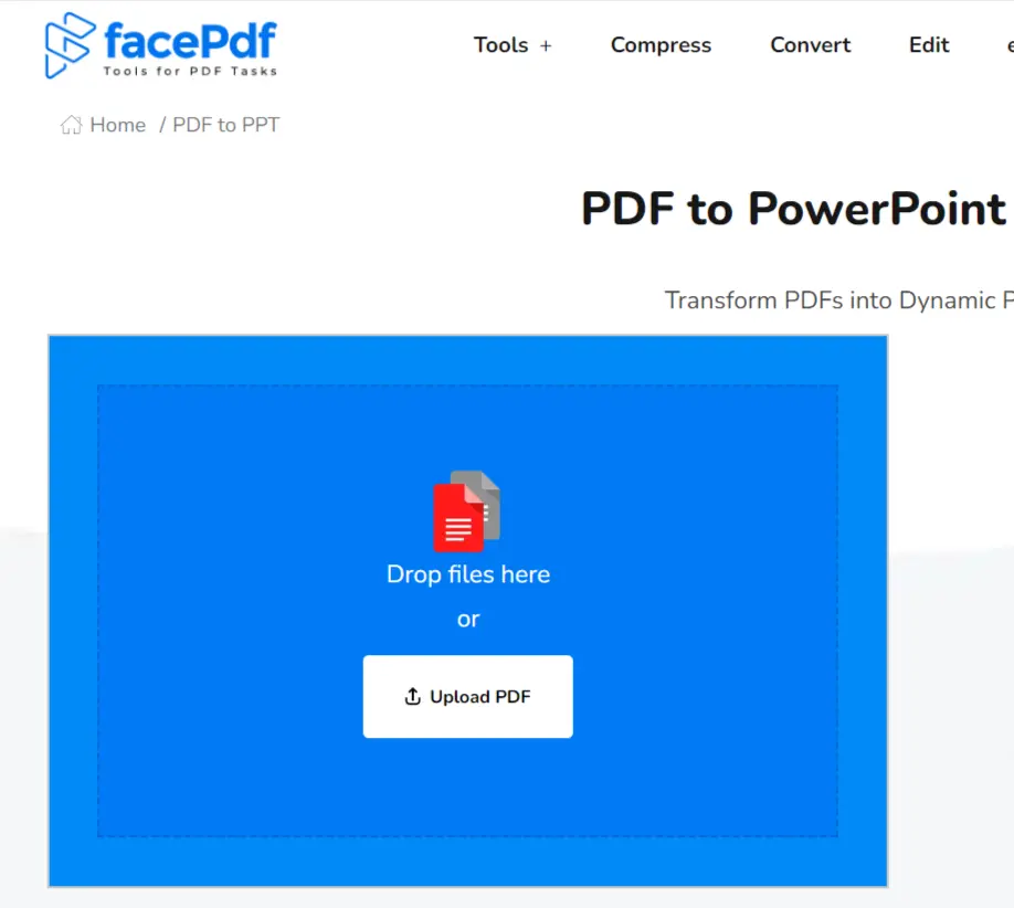 Screenshot of the PDF to PPT converter tool in FacePDF