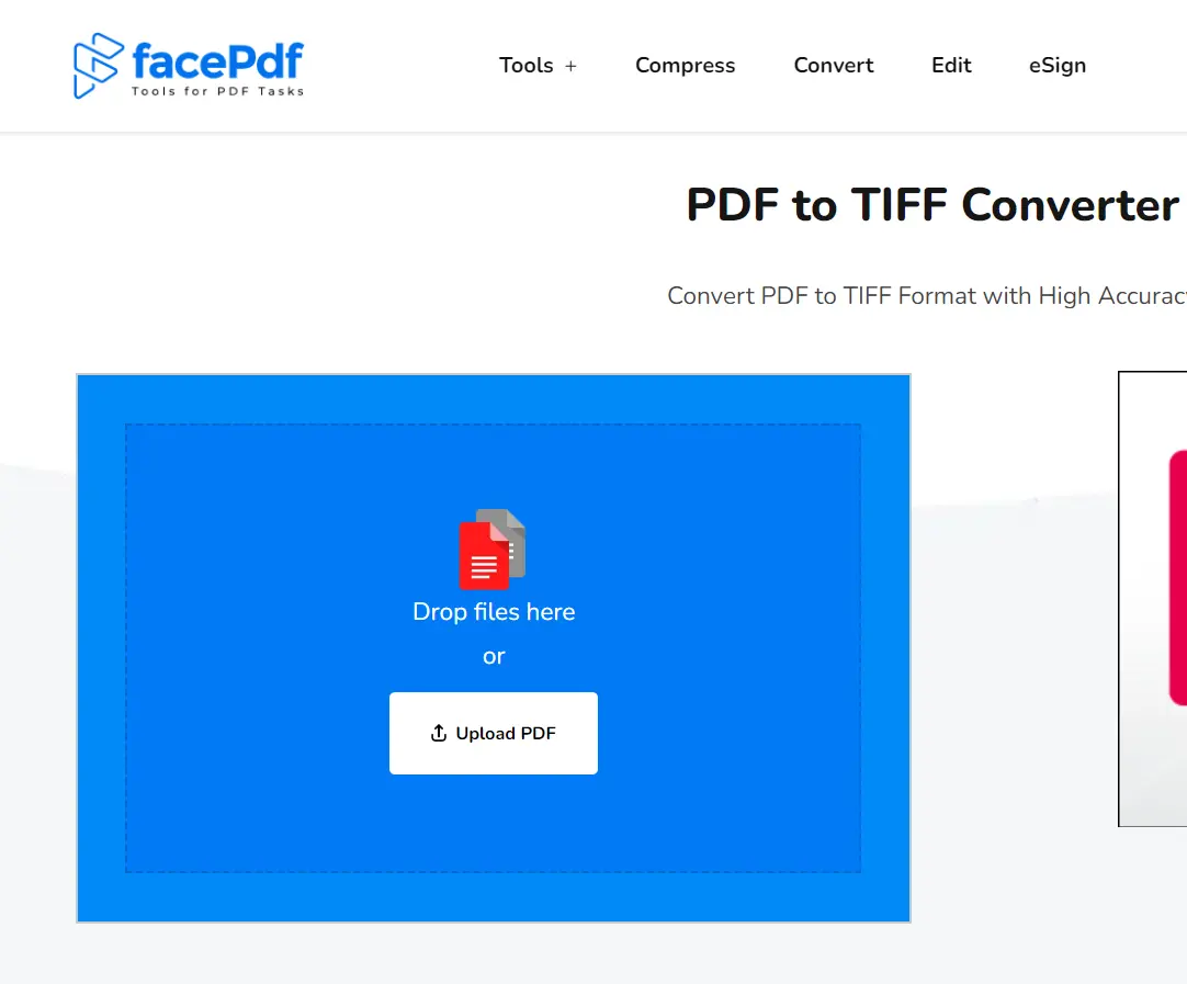  Screenshot of the PDF to TIFF converter tool in FacePDF